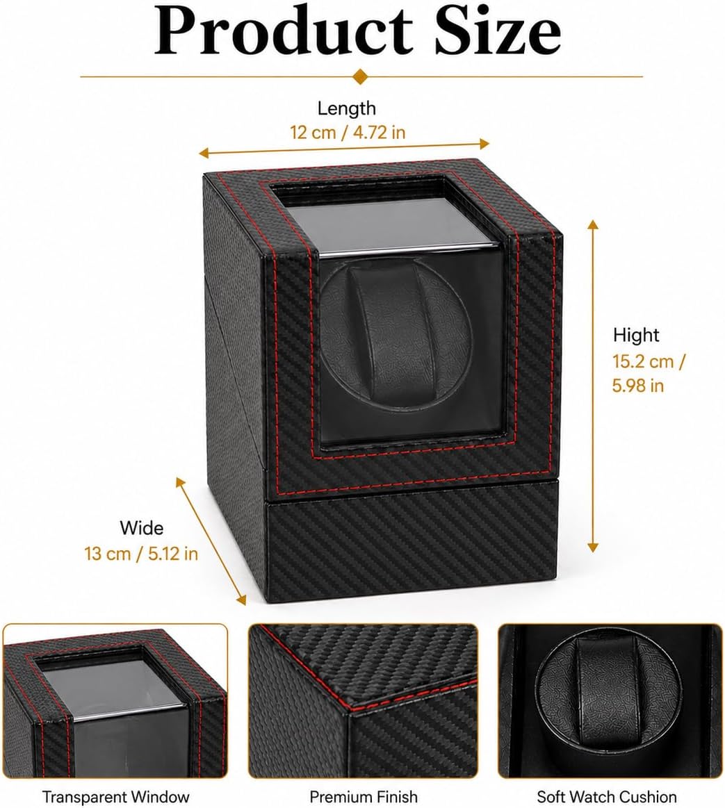 Automatic Watch Winder for Automatic Watches, Single Watch Winder Box with Quiet Motor, Wooden Watch Winder Case with