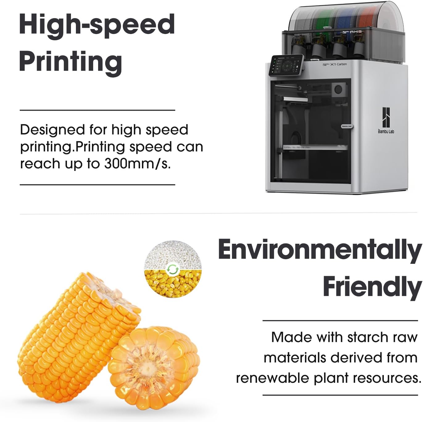 PLA Basic Filament 1.75mm, 3D Printer Filament High Speed PLA for Fast Printing, 1KG Spool (2.2 LBS) 3D Printing