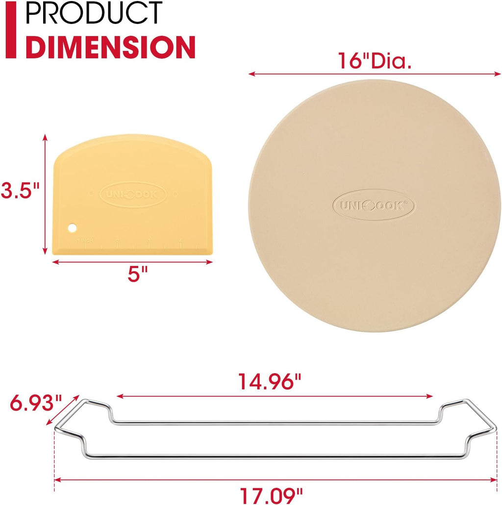16 Inch Round Pizza Stone for Oven and Grill, Comes with Carry Rack