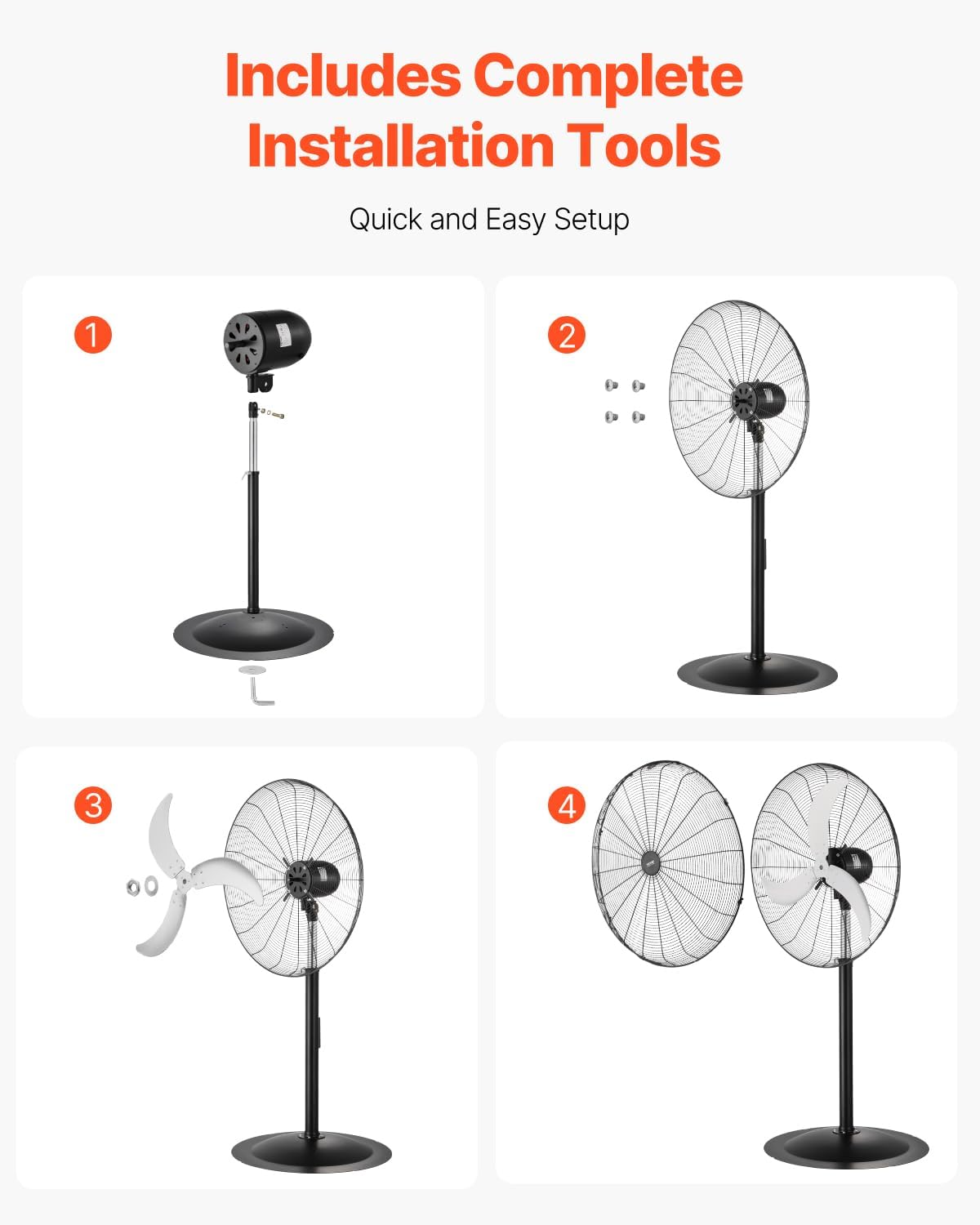 Industrial Pedestal Fan, 30 Inch 85-Degree Oscillating Fan, Height Adjustable Standing Fans with 3 Adjustable Speeds