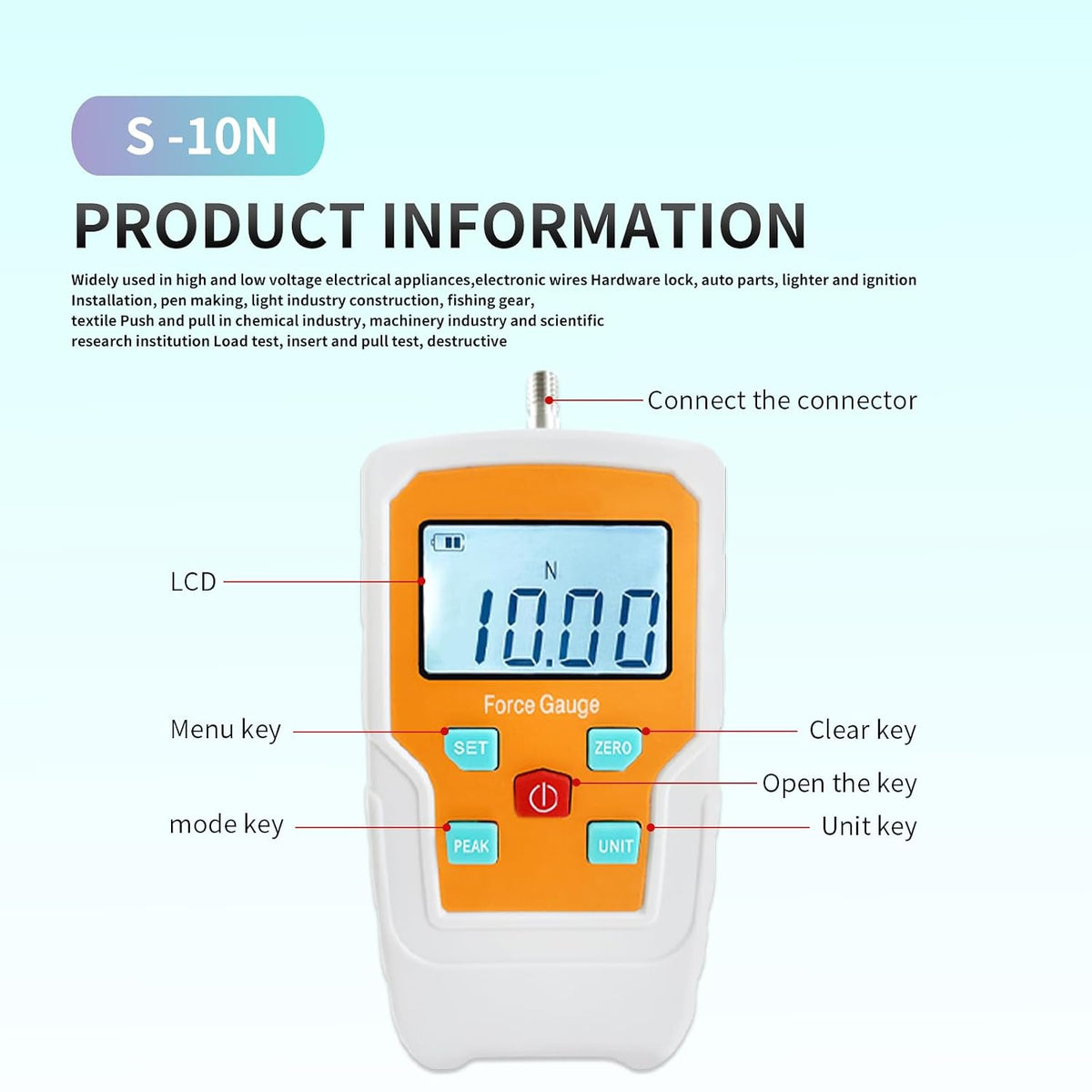 Digital Force Gauge Push and Pull Meter Dynamometer Tension Pressure Tester Thrust Meter Compression Load Plug Force Destructive Tests 10N/1kg/2.2lb/36Oz