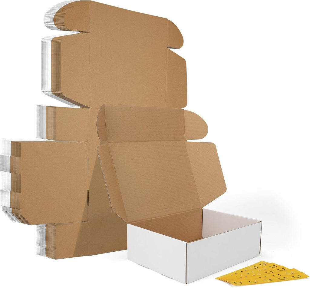 20 Pack 12x9x4 Shipping Boxes, 10 Pack White and 10 Pack Brown Corrugated Cardboard Box for Mailing, Packaging, Small