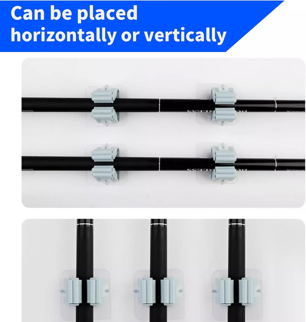 White 6-Pack Fishing Rod Holders for Garage, Wall, Boat, No-Drill Rack | Adhesive rod rack for 0.08"-0.79" fishing