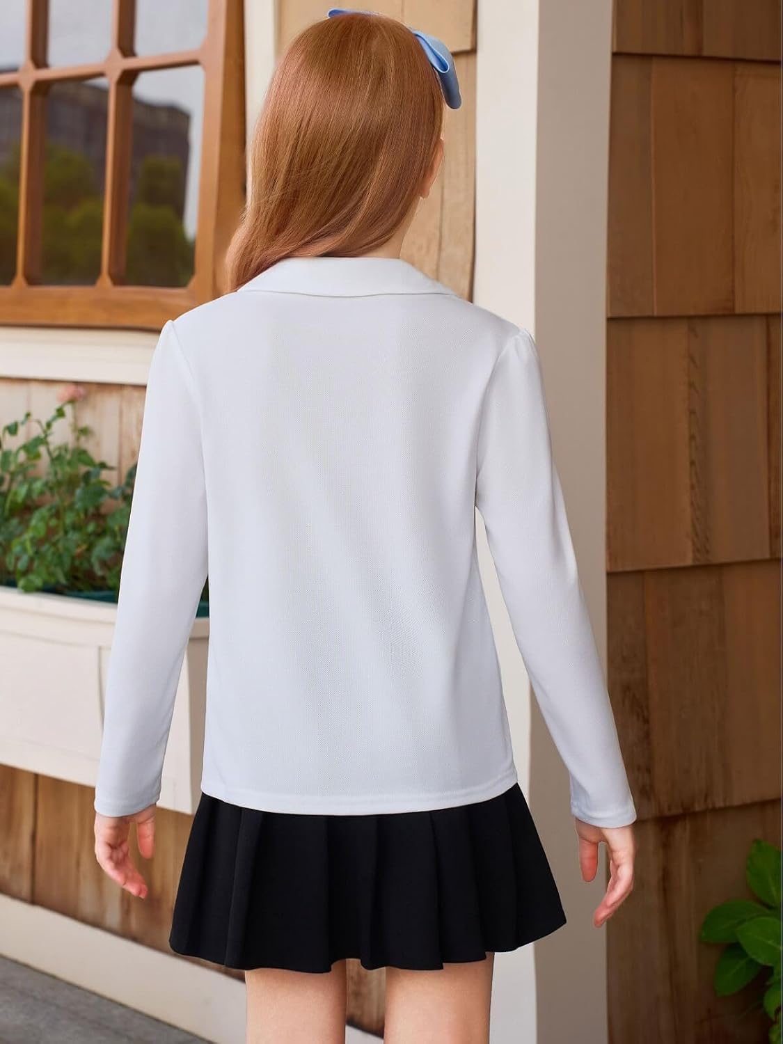 Girls Long Sleeve Polo Shirts Peter Pan Collar School UniformTops