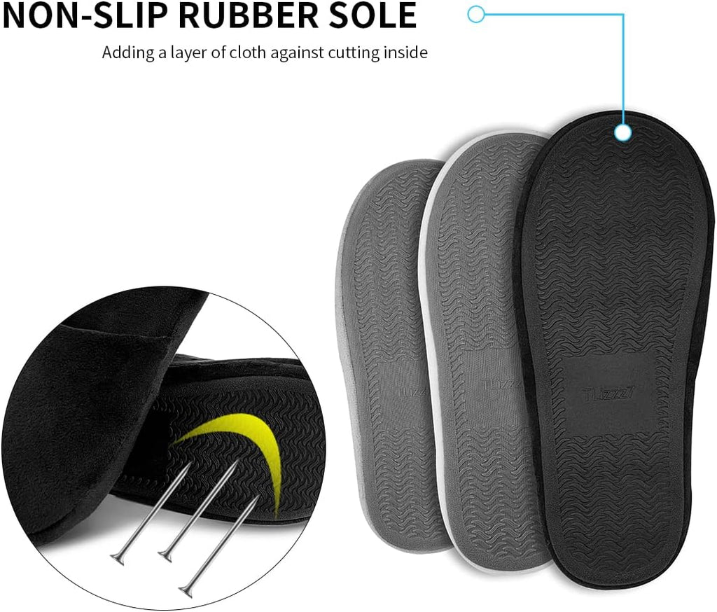 3-Pair Luxury Spa Slippers - Cotton Memory Foam Non-slip Closed Toe Washable Slippers for