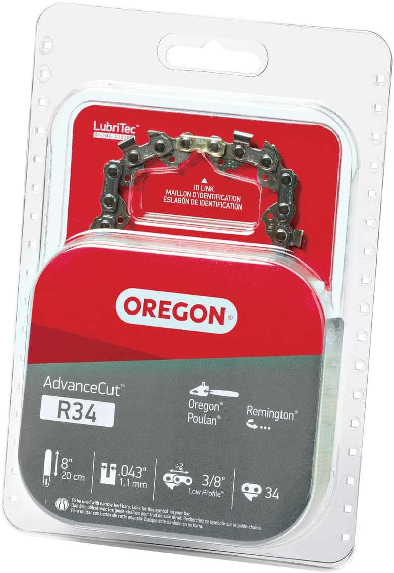 Oregon Chainsaw Chain for 8" Bar, 3/8" LP, .043" Gauge, 34 Drive Links