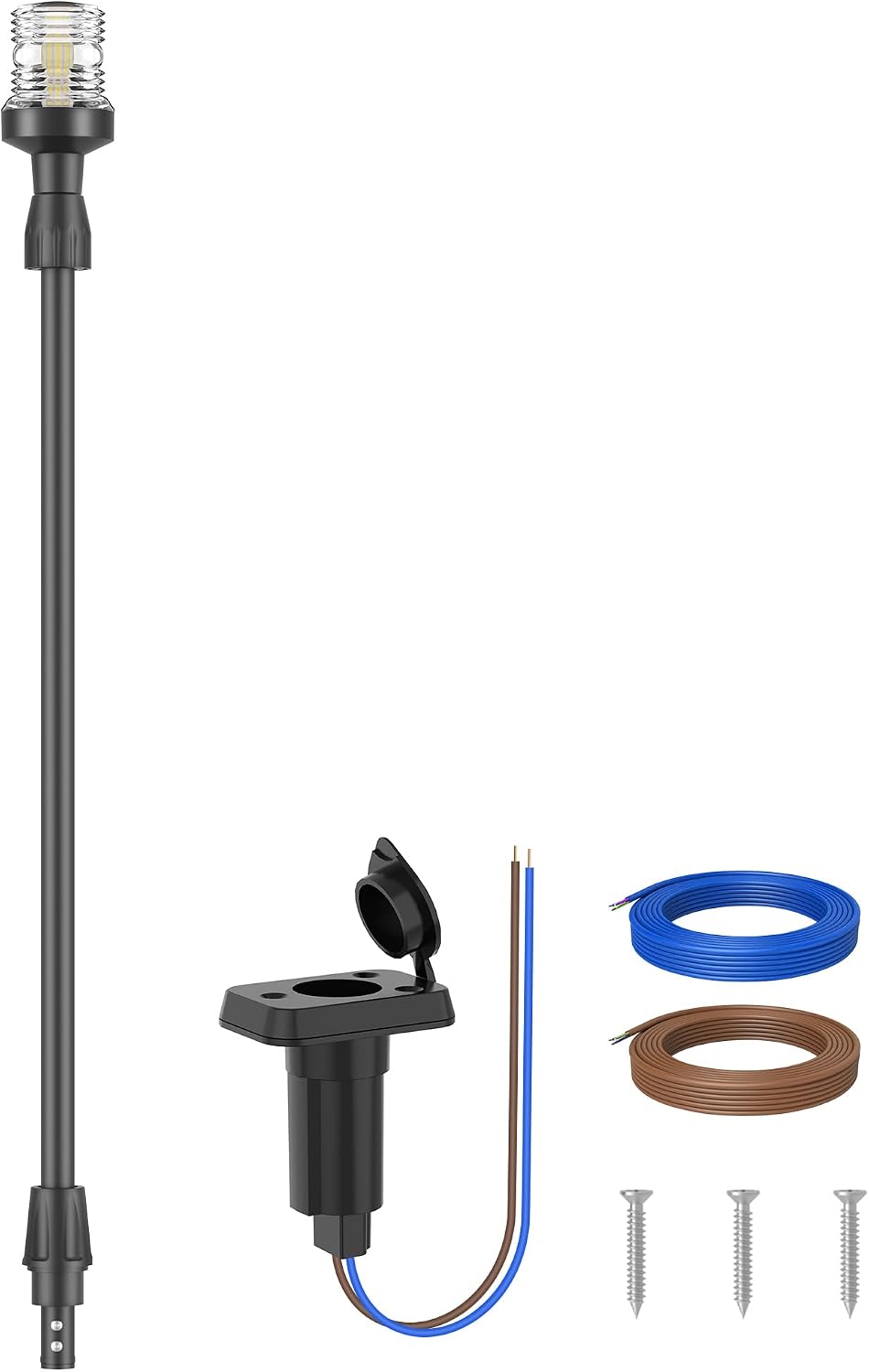Obcursco Boat Stern Lights, 27"-48” Telescoping Pole Anchor Light with Base