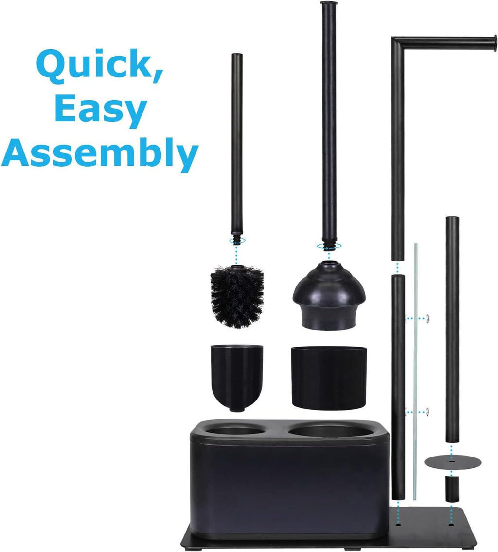 Modern Bath Set for Bathroom Organization, All in One Toilet Brush, Toilet Plunger, Toilet Paper Holder Stand and