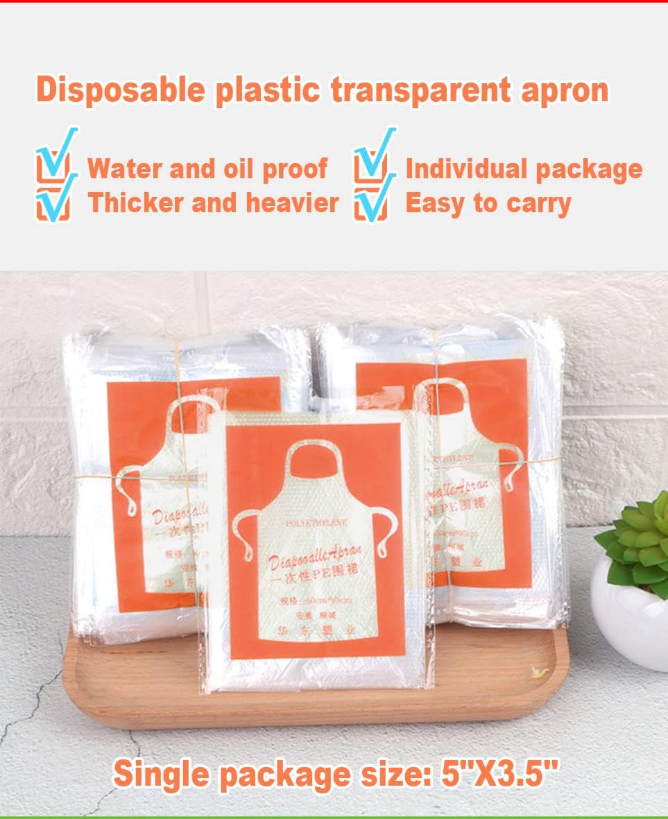 Disposable Aprons (100 Count), Plastic apron for Painting Party, Cooking, Housework, Picnic etc.