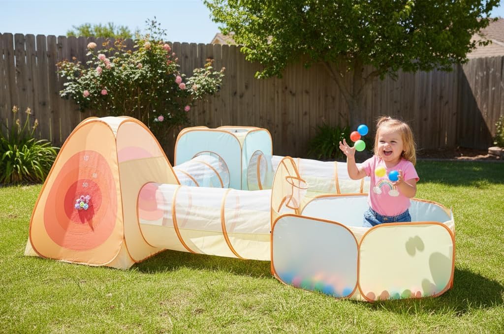 6-in-1 Pop Up Play Tent with Tunnel Built-in Target Toss & Ball Hole | Baby Ball Pit, Tunnel Toys for Toddlers 1-3