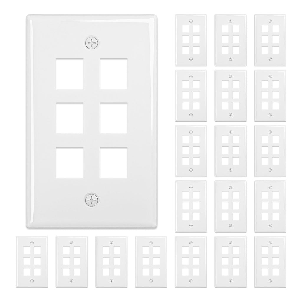 FGB 6-Port Keystone Wall Plate, for Keystone Jacks, 20-Pack, White