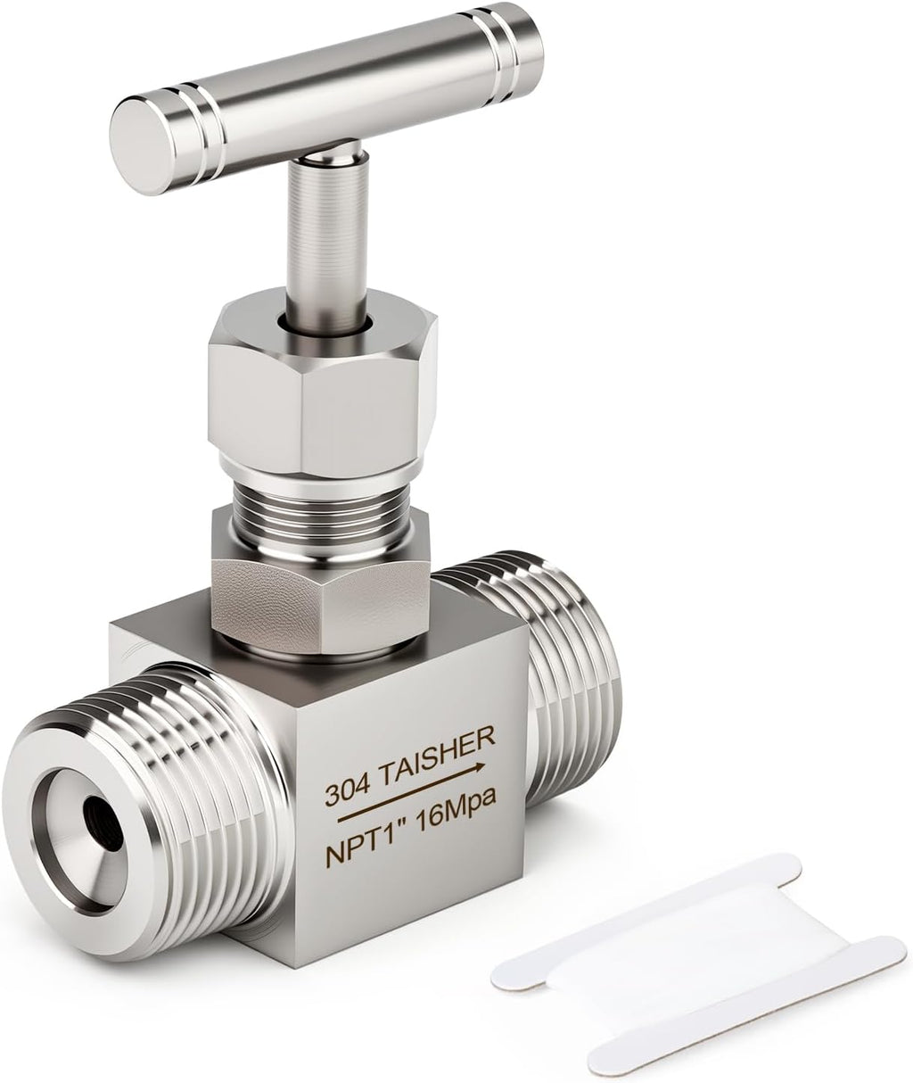 TAISHER 1PCS 304 SS, 1" MNPT x MNPT, High Pressure Straight Needle Valve