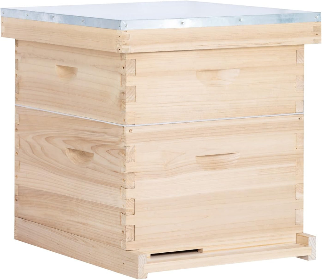 10 Frame Langstroth Bee Hive, Beehive Starter Kit for Beginners with Beehive Frames and Waxed Foundation (1 Deep Box