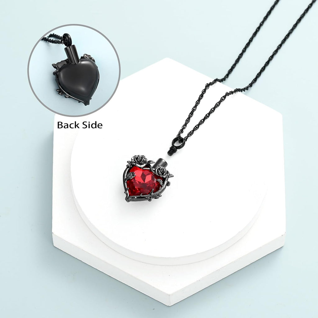 Cremation Jewelry Rose Flower Heart Urn Necklaces for Ashes for Women Memorial Human Ashes Pendant
