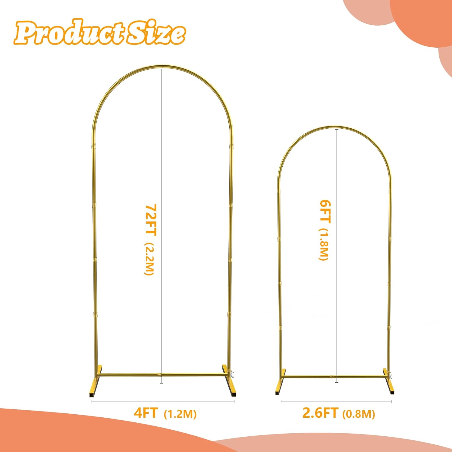 Wedding Arch Backdrop Stand Set of 2 Gold Metal Arch Frame 7.2FT & 6FT Backdrop Stand Wedding Arch Bracket Stand
