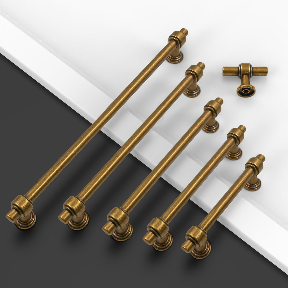 10 Pack Antique Brass Cabinet Knobs 1.46 Inch(37mm) Single Hole Cabinet Handles Rectangle Drawer Knobs and Pulls for