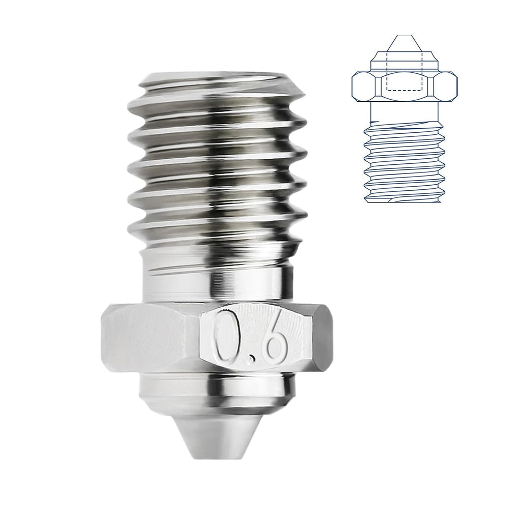 Upgrade V6 Bimetal Nozzle 0.6mm Hardened Steel Plated Copper Compatible with Voron 2.4 V0 V0.1 V6 Hotend Prusa I3 MK3