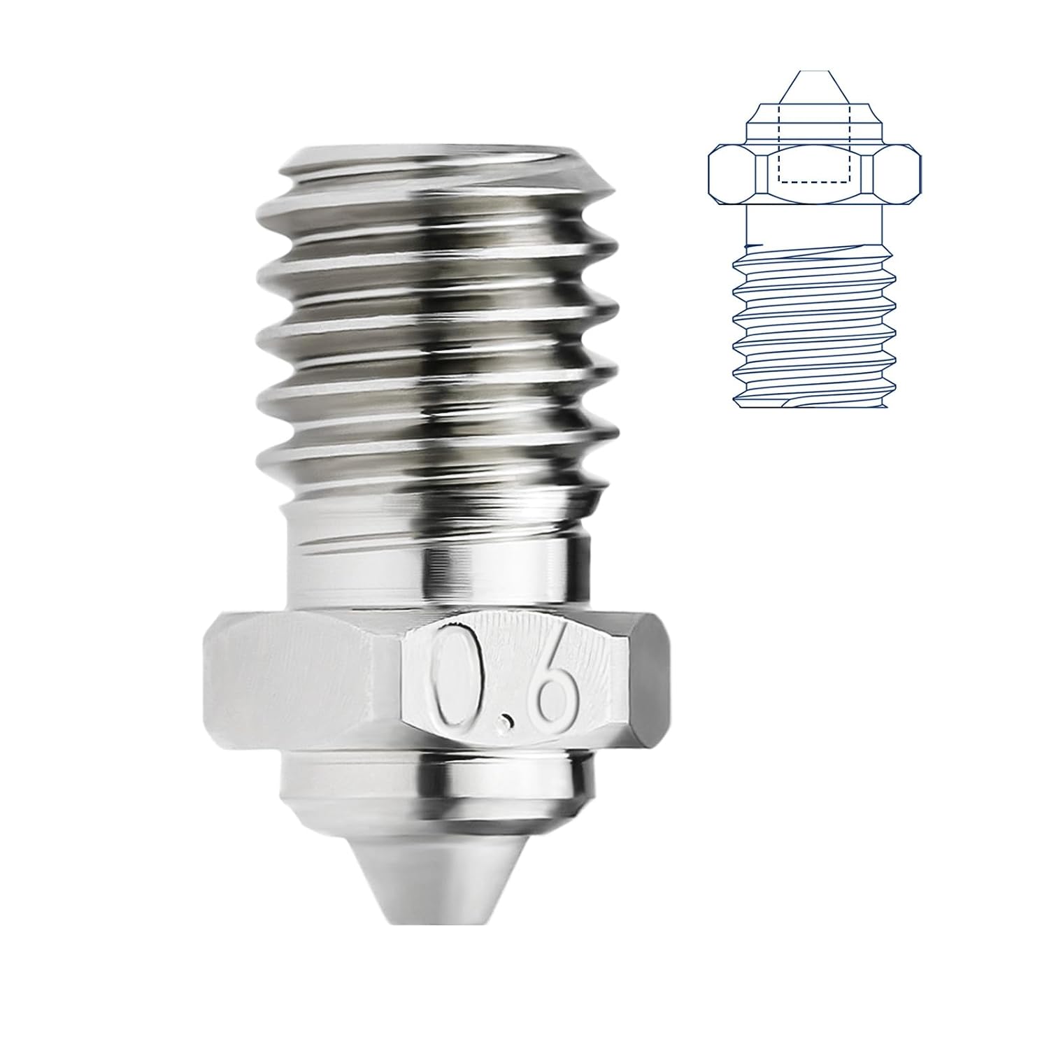 Upgrade V6 Bimetal Nozzle 0.6mm Hardened Steel Plated Copper Compatible with Voron 2.4 V0 V0.1 V6 Hotend Prusa I3 MK3