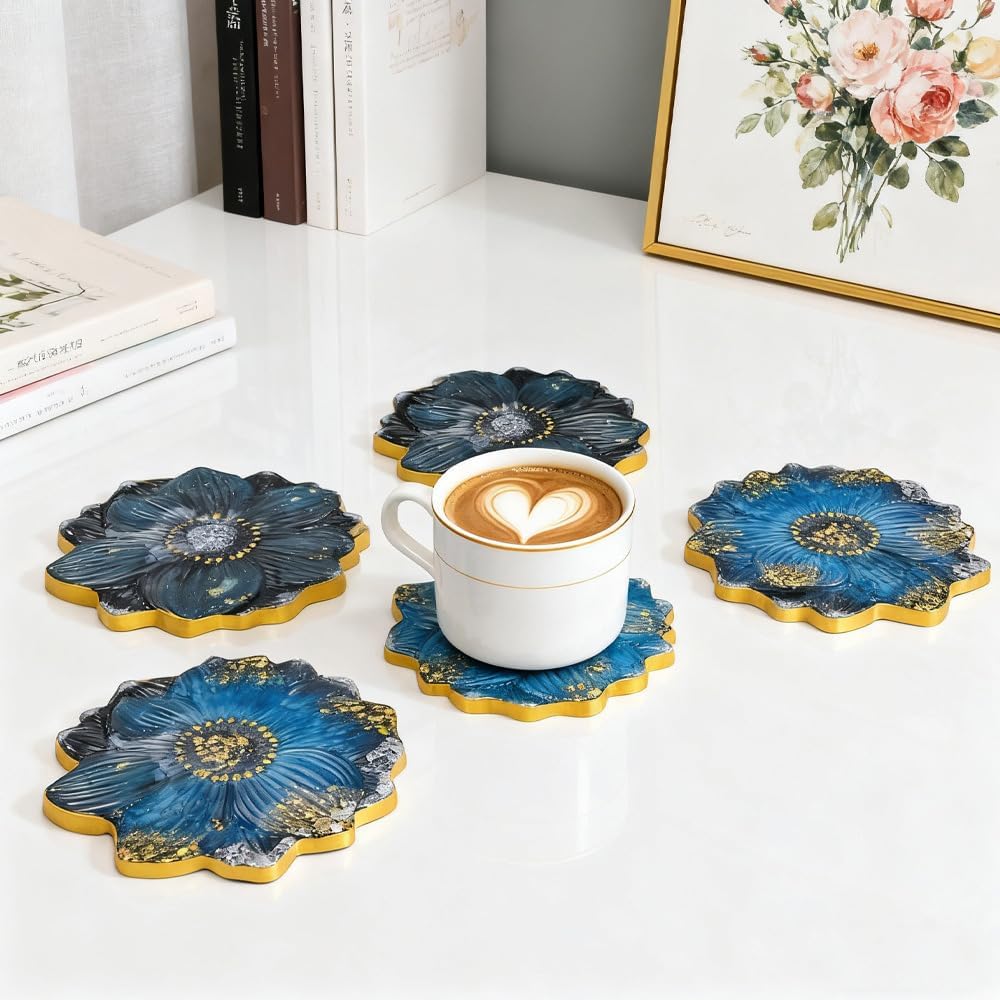 Large Flower Resin Tray Mold Set, White Silicone molds, 14 Inch with 4 Coaster Molds for DIY Crystal Geode Casting