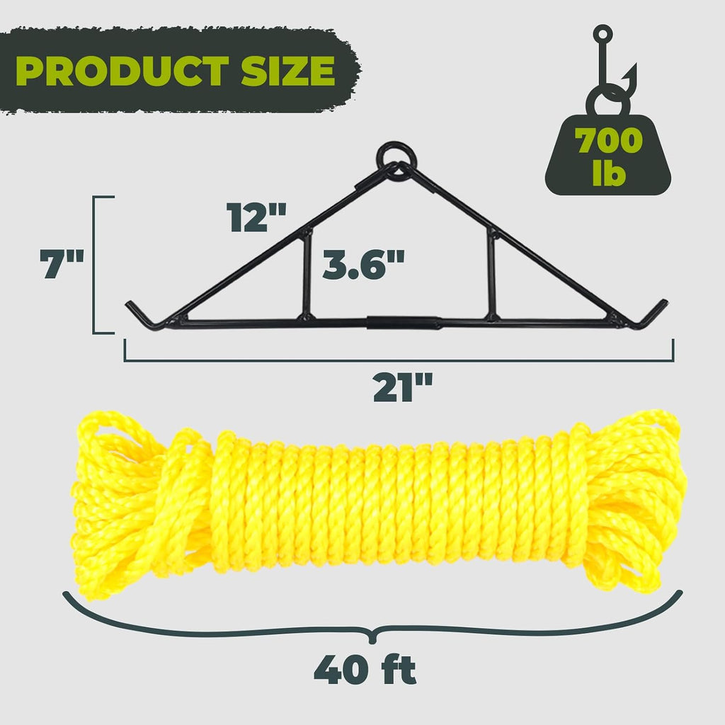 Game Hoist Gambrel & Deer Hanger Kit, 700 LB Deer Hoist Pulley System with 4:1 Lift Ratio and 44FT Rope | Pulley