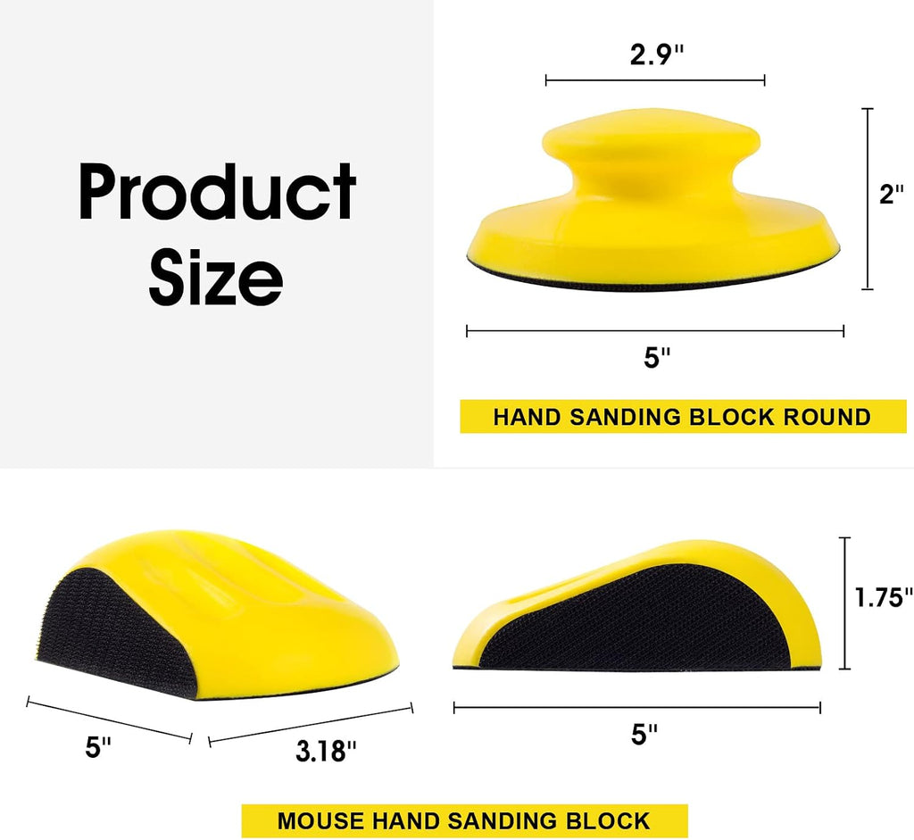 Hook and Loop Hand Sanding Block 5 Inch Mouse and Round Sanding Holder 2 PCS Hand Sanding Pad for Woodworking Hook