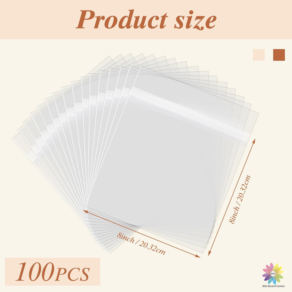 Mat Board Center Clear Resealable Plastic Sleeves, 8 1/8" x 8 1/4"