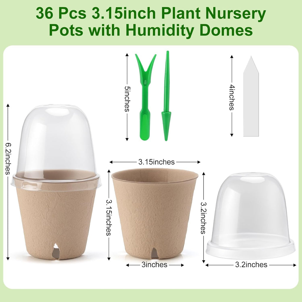 36 Set 3.15 Inch Peat Pots Plant Starters for Seedling with Humidity Dome,Herb Seed Starter Pots Kits, Garden