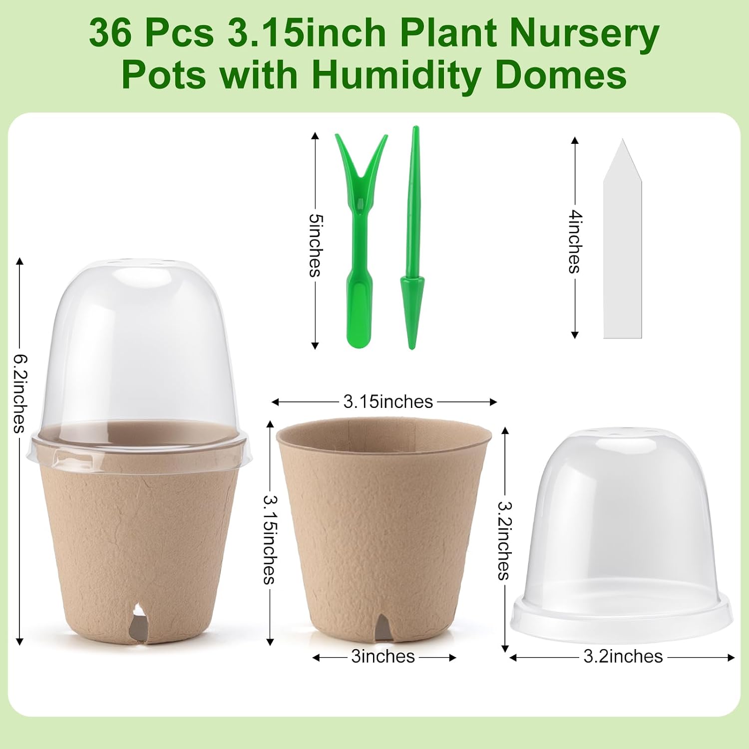 36 Set 3.15 Inch Peat Pots Plant Starters for Seedling with Humidity Dome,Herb Seed Starter Pots Kits, Garden