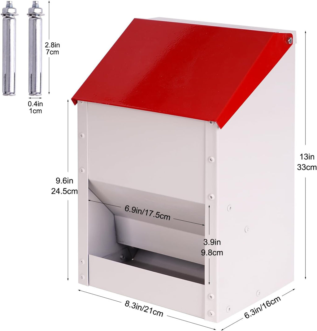 Galvanized Wall Mount Chicken Feeder No Waste Hanging Chicken Feeder with Lid Weatherproof Metal Automatic Poultry