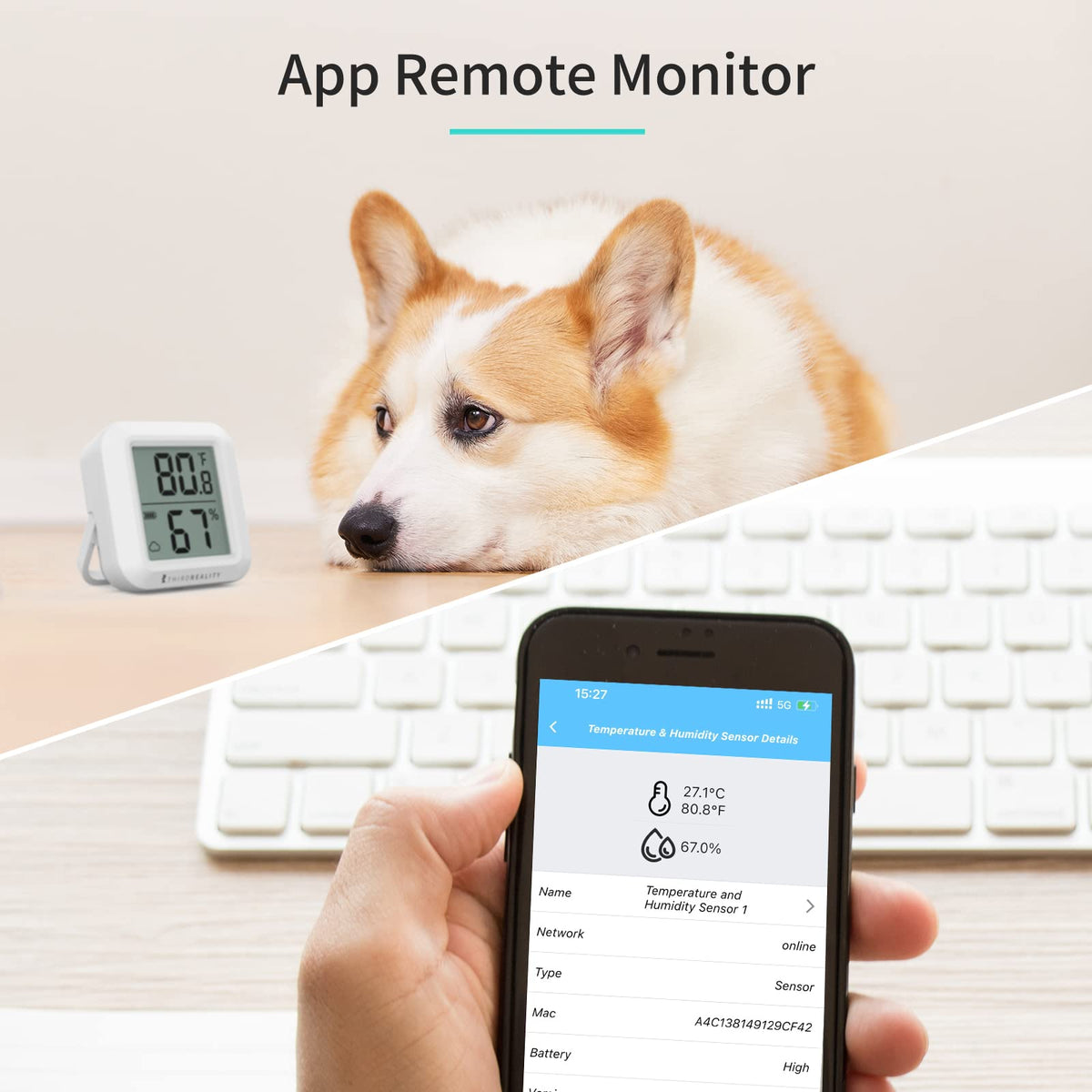 Zigbee Temperature and Humidity Sensor 2 Pack, Digital LCD Display, ZigBee Hub Required, App Records, Remote
