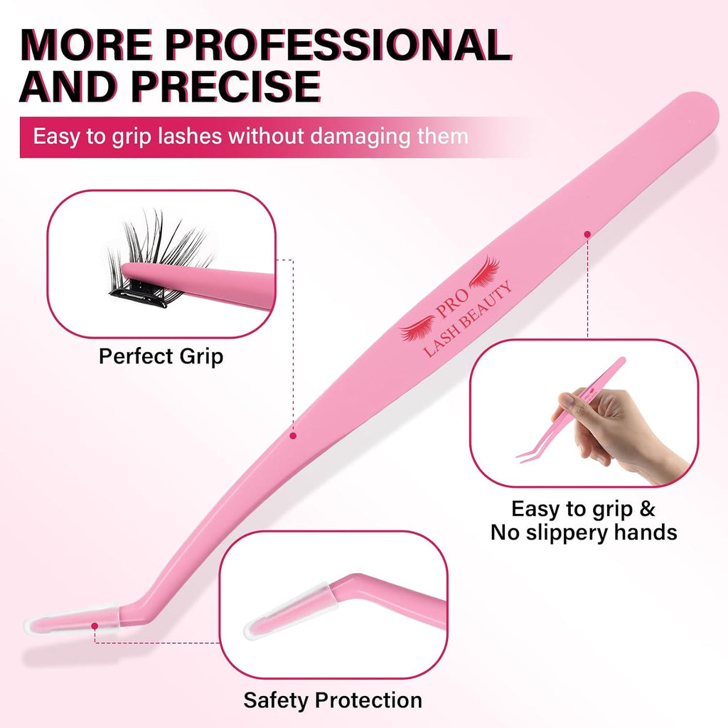PRO Lash Tweezers Eyelash Applicator 3 IN 1 Tweezers Kit with Brush(3 pcs-02)