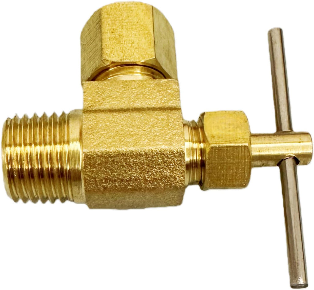 Angle Brass Needle Valve, 1/4" Compression to 1/4" Male Pipe Thread
