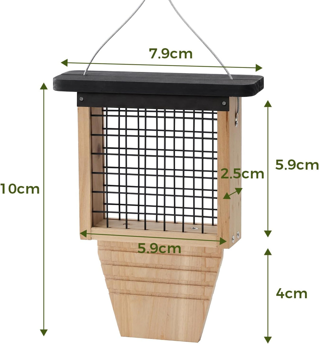 Wooden Suet Bird Feeder for Outside Hanging,Woodpecker Suet Feeder with Tail Prop