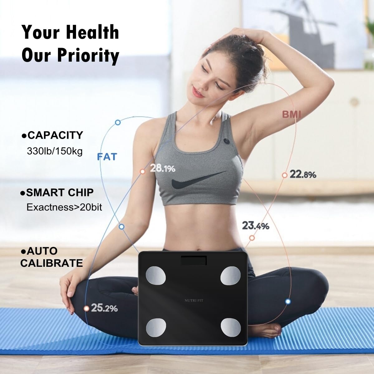 Scale for Body Weight Digital Bathroom Smart Scale with Bluetooth for BMI, Body Fat, Muscle Mass, 20 Body Composition