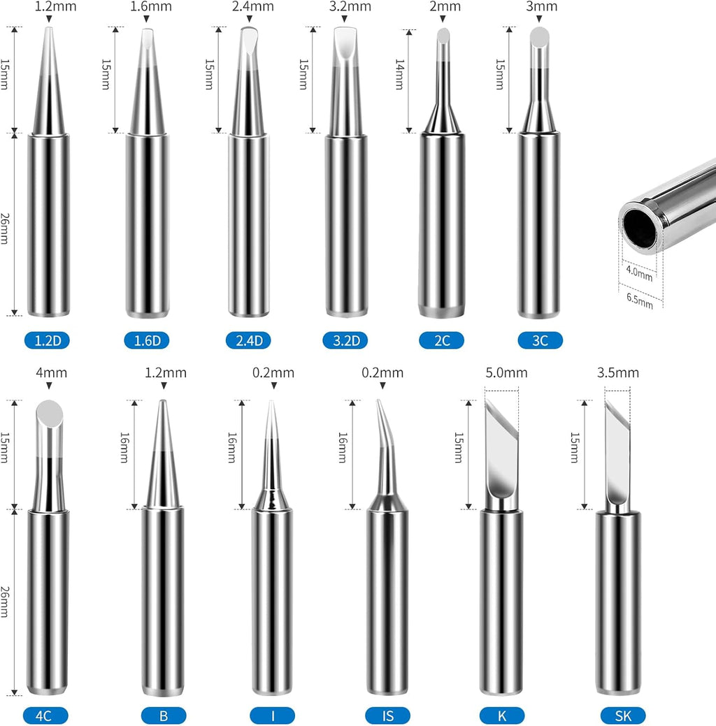 900M Soldering Iron Tips 12 Pcs, Replacement Solder Tips Compatible with HAKKO, Atten, Quick, Aoyue, Vastar, Ryobi