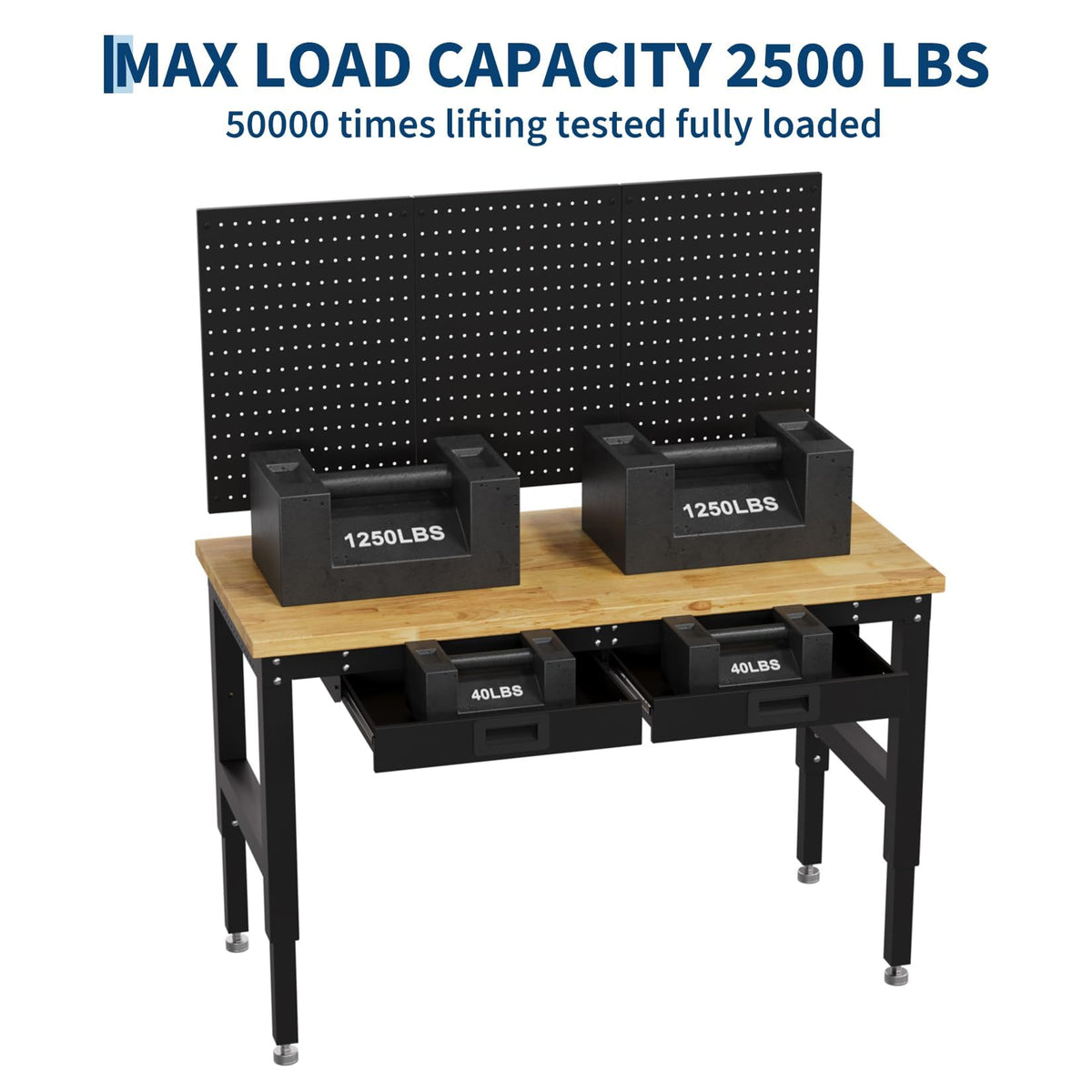 48" Adjustable Workbench, 2500 Lbs Capacity Heavy-Duty Work Bench Table
