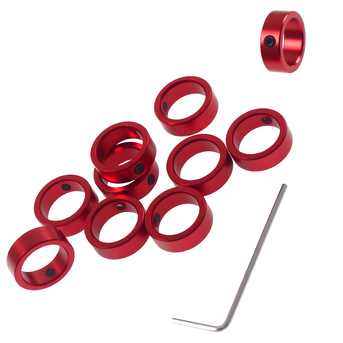 (10-Pack) 1/2" Bore Aluminum Solid Shaft Collars Red Anodized Coating with Set Screws, Durable Shaft Collars for Industrial Machinery, CNC, 3D Printer, Linear Motion