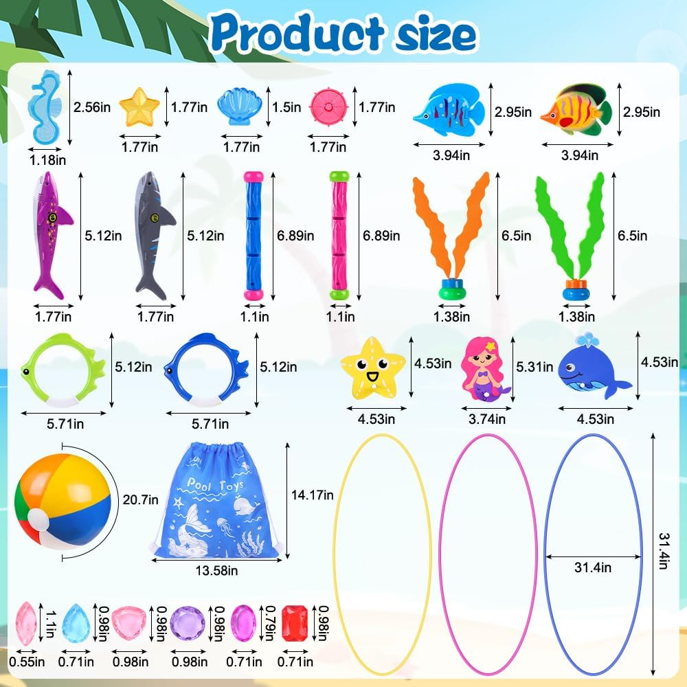 31 PCS Pool Diving Toys Swim Birthday Game Party Favors for Kids | Big Swim Thru Rings Pool Toys Summer Underwater