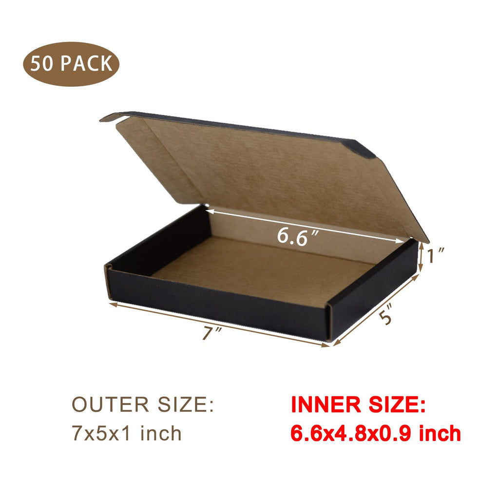 50 Pack 7x5x1 Inches Small Shipping Boxes, Black Corrugated Cardboard Boxes, Moving Mailing Packing Box