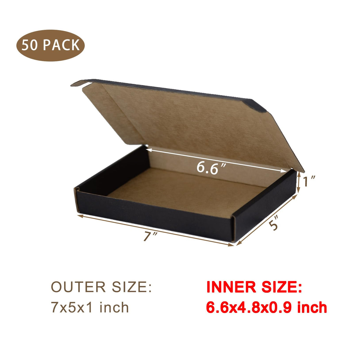 50 Pack 7x5x1 Inches Small Shipping Boxes, Black Corrugated Cardboard Boxes, Moving Mailing Packing Box