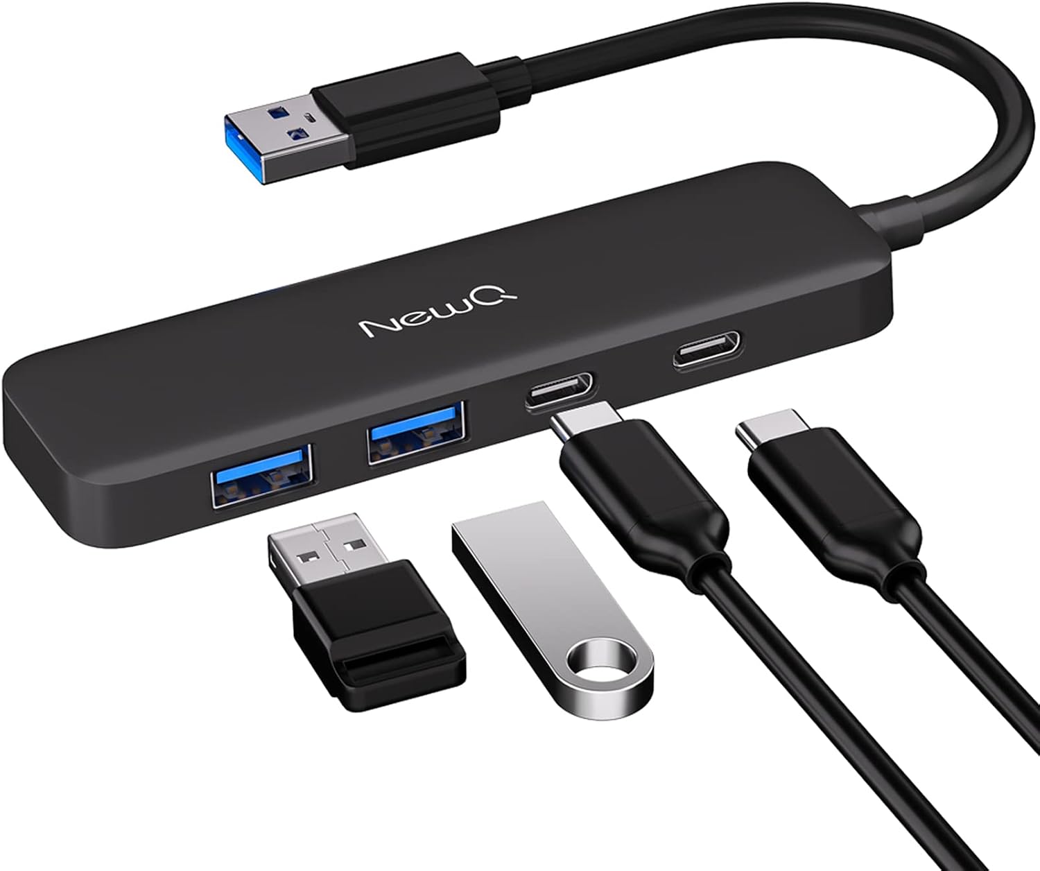 Dual USB C USB A 3.0 Hub: USB Hub 4 Ports with 2* USB-C 3.0 and 2* USB-A 3.0, Ultra Slim Portable USB Splitter