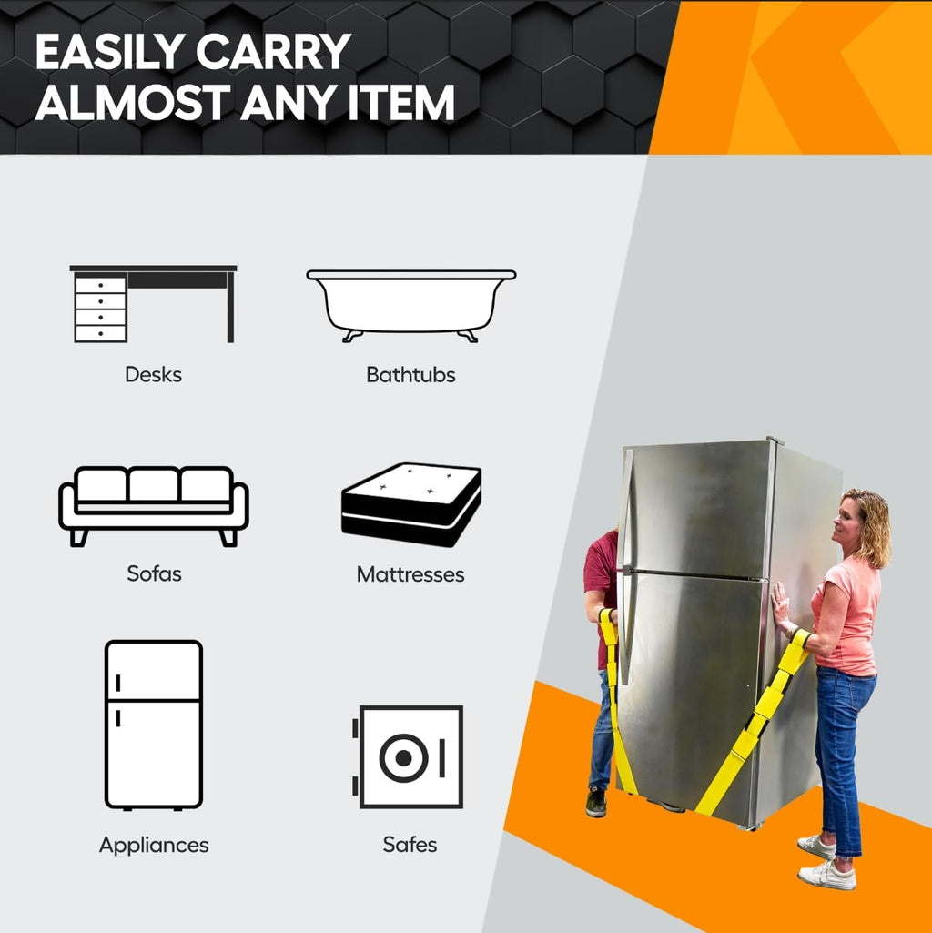 Two Person Adjustable Lifting and Moving Straps with 800 lbs WLL, Ergonomic Design, for Safe, Scratch-Free Moving