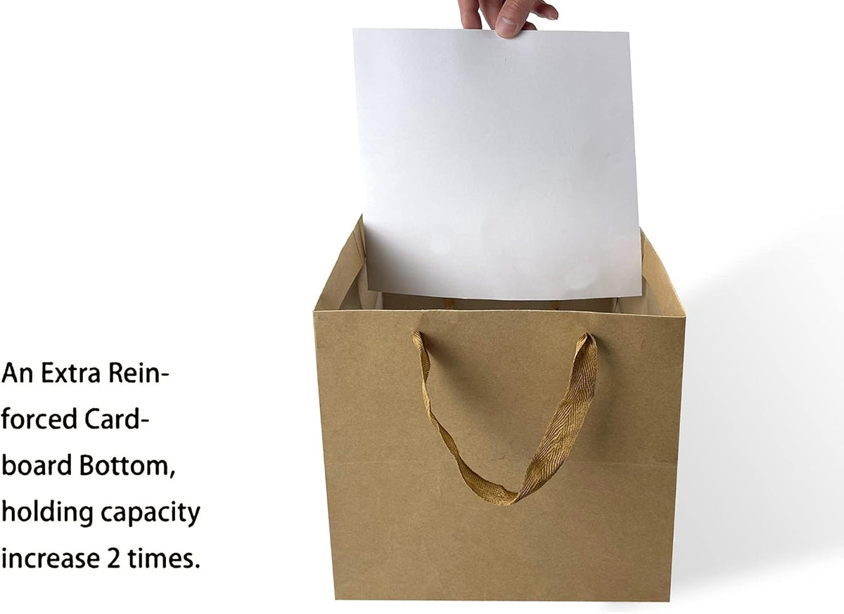 Medium Brown Gift Bags with Handles, 12 Pack, 8x8x8 IN