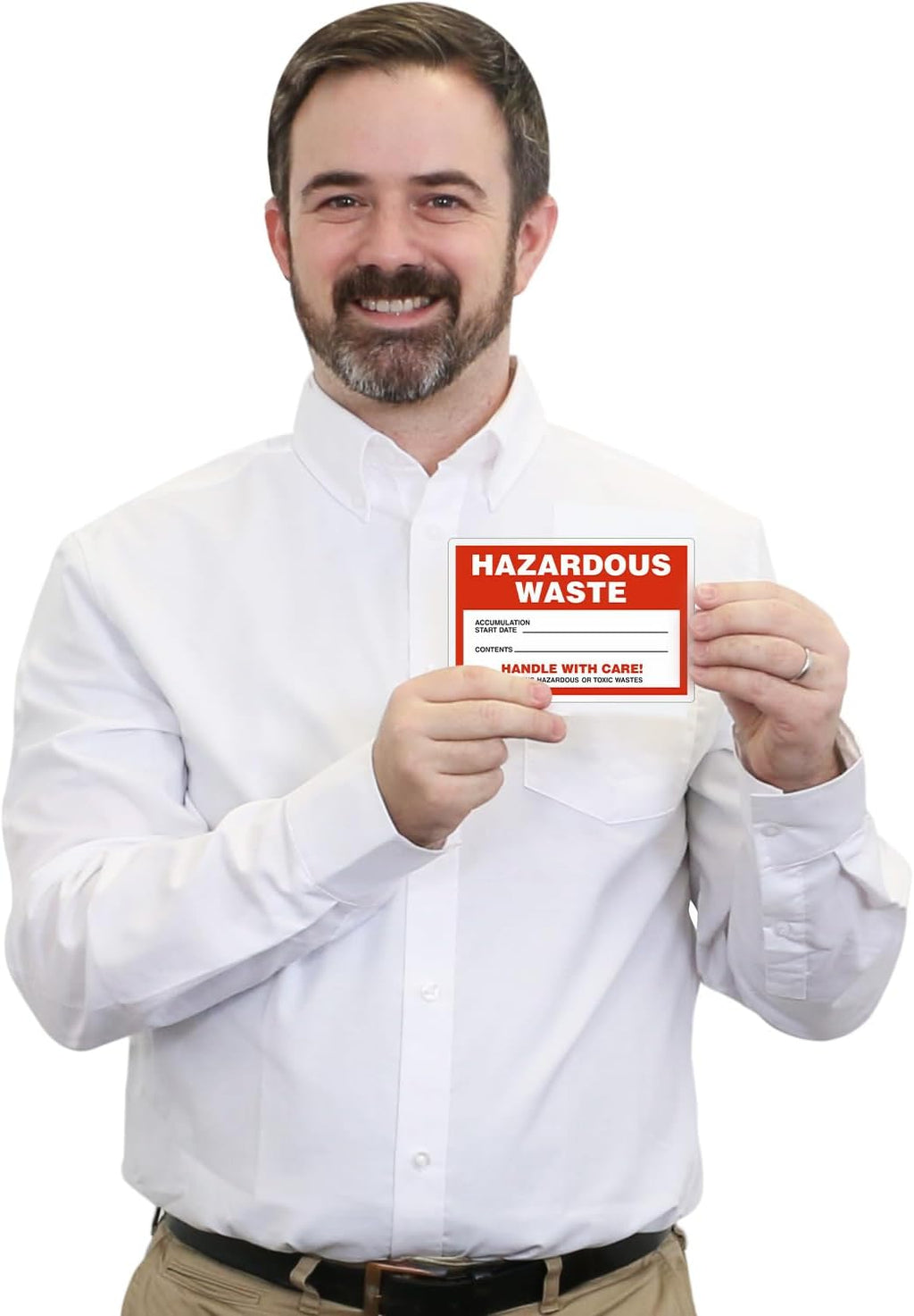 Pack of 100 Hazardous Waste Accumulation Handle with Care Warning Labels in a Roll | 6" x 4" Plastic