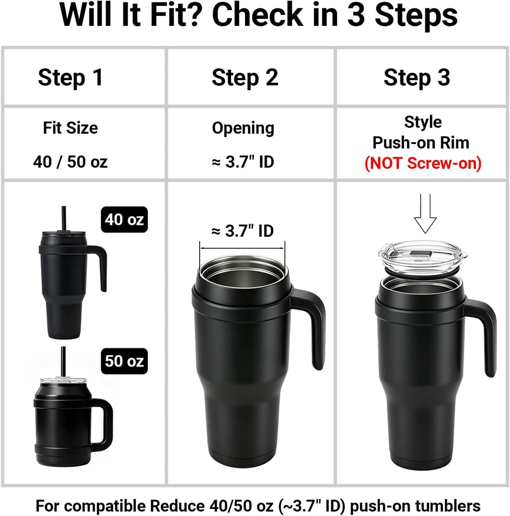 40 oz for Reduce Tumbler Lid Replacement, 2-Pack for 40oz 50oz, Leak-Proof Push-On Flip Straw Lid & Cleaning Brush