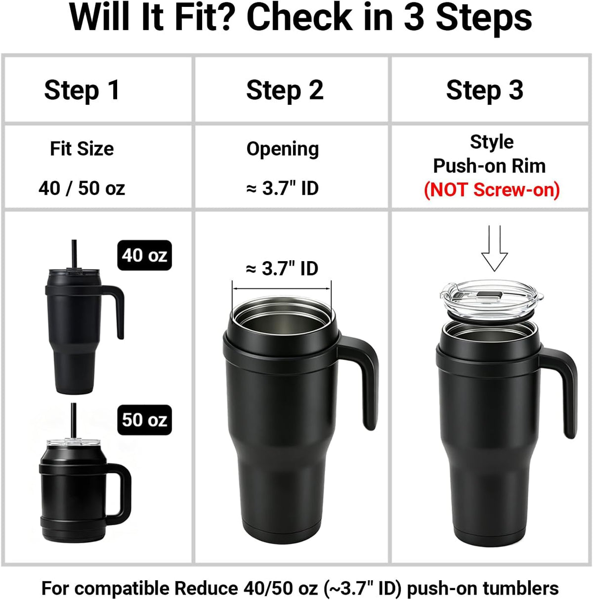 40 oz for Reduce Tumbler Lid Replacement, 2-Pack for 40oz 50oz, Leak-Proof Push-On Flip Straw Lid & Cleaning Brush