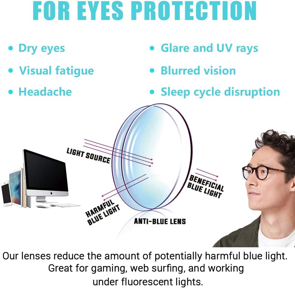Blue Light Glasses for Men & Women,Gaming glasses Anti-Glare UV400 Protection,Blue Light Blocking to Relieve Eye Strain
