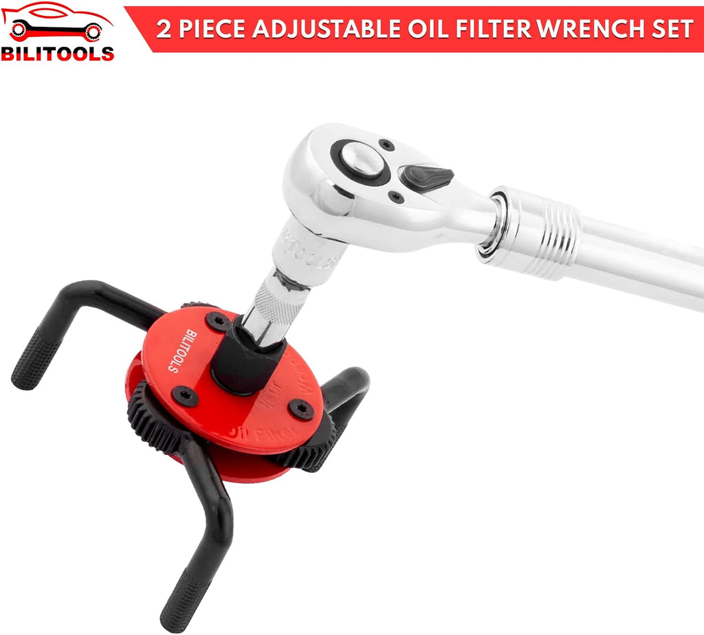 Universal Adjustable 3-Jaw Oil Filter Wrench, 1/2-Inch Drive | Heavy-Duty Oil Filter Removal Tool, Fits 2-1/2 to