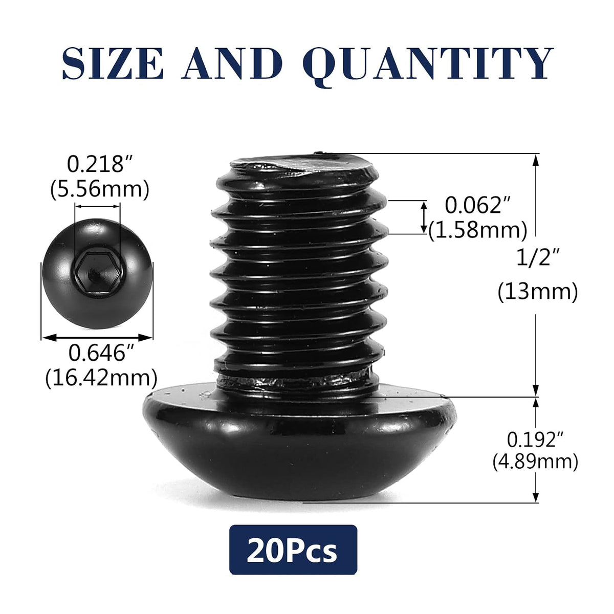 3/8-16 x 1/2" Button Head Socket Cap Bolts Screws, 20Pcs 304 Stainless Steel 18-8, Allen Hex Drive, Black Oxide by SG TZH(with Hex Spanner)