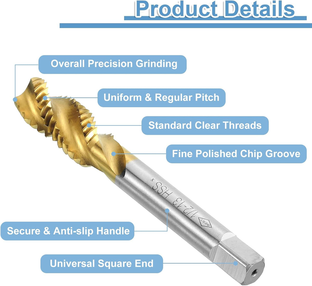 uxcell 4pcs Spiral Flute Thread Taps,1/2-13 UNC H2 Screw Threading Tap